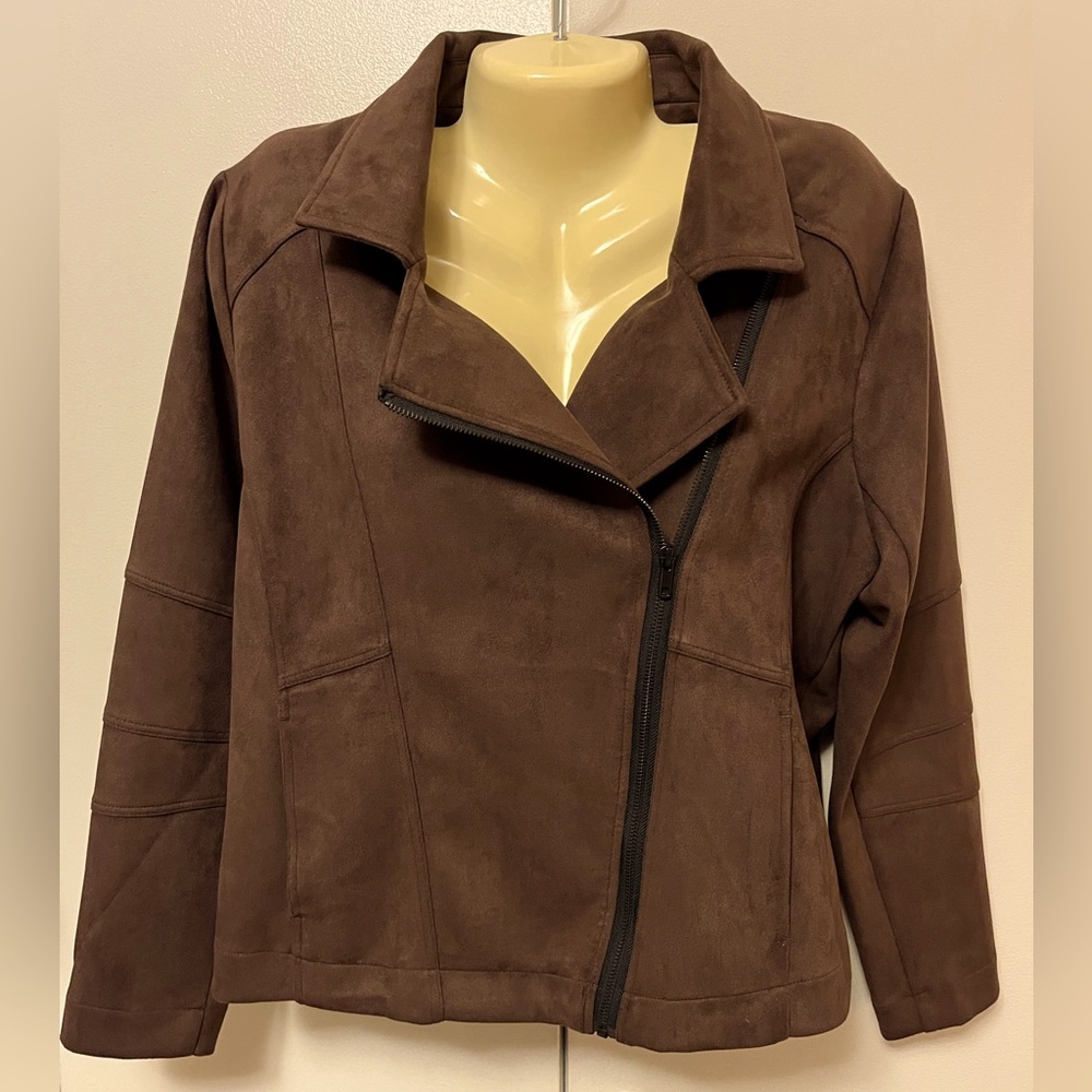 Liverpool Brown Suede-Look Asymmetrical Zip Jacket